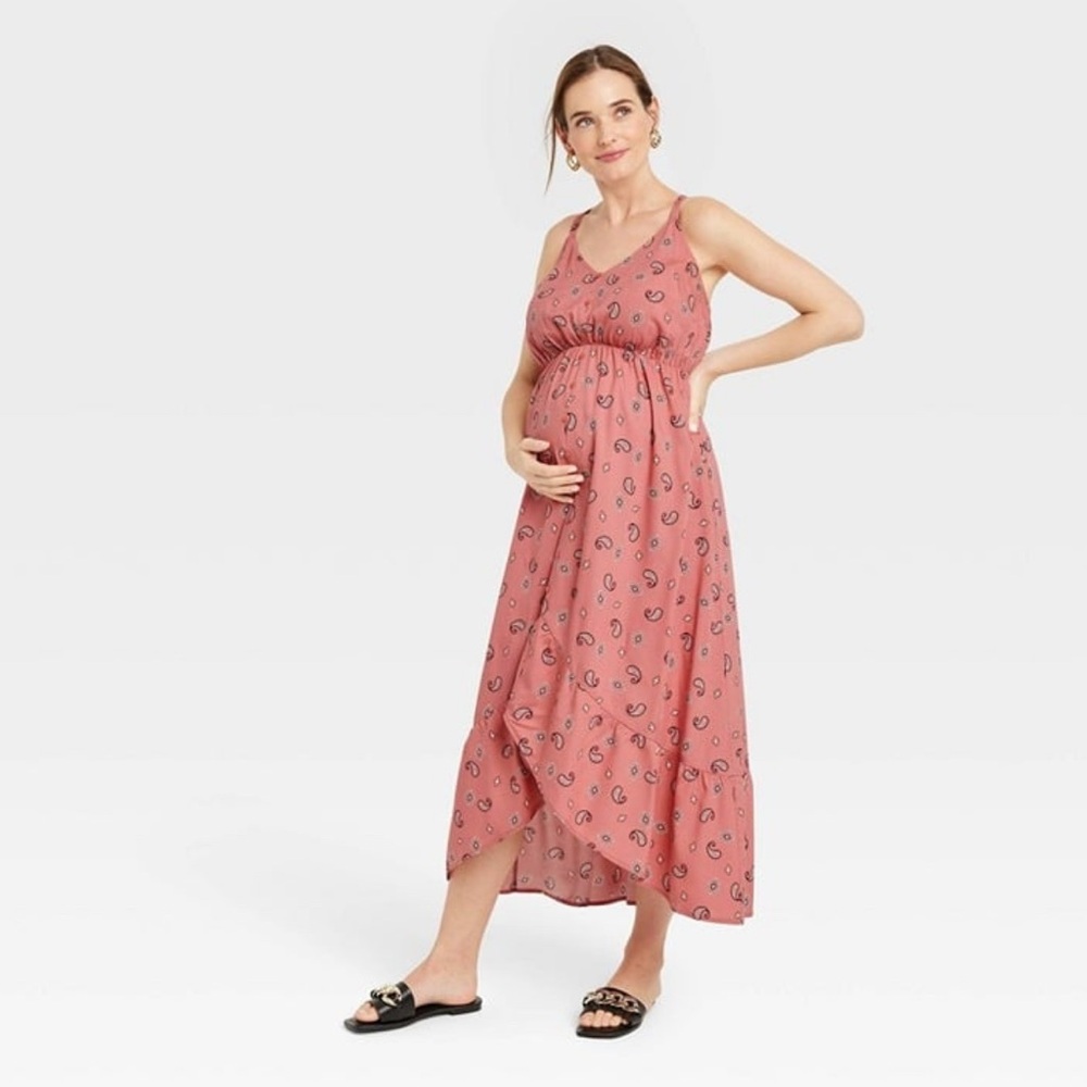 Women's Pink Paisley Maternity Dress